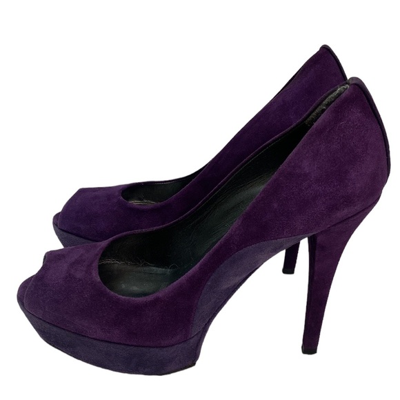 Stuart Weitzman Shoes Womens Size 7M Prurple Suede Peep Toe Heels 4” - Picture 2 of 15